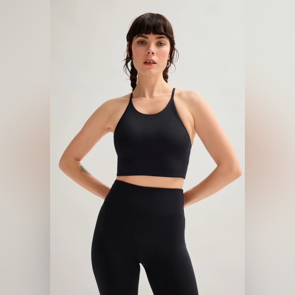 girlfriend collective Black Collette Halter Bra Size L - Picture 2 of 3